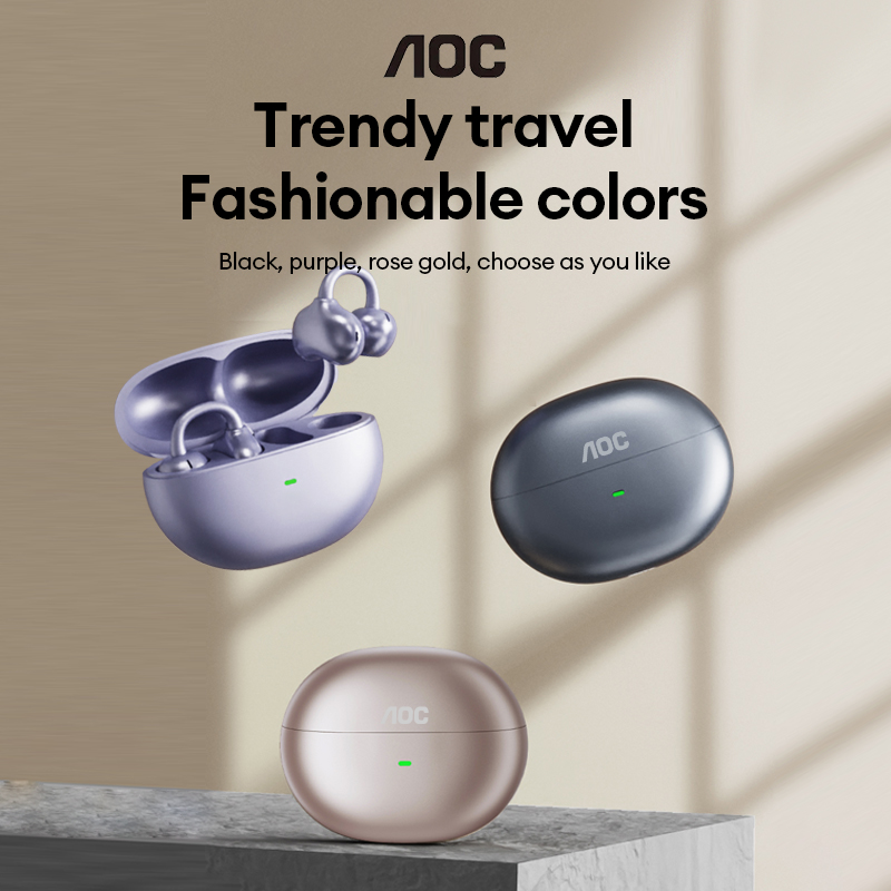 Esports Gaming Earbuds - AOC ACD2544 หูฟังบลูทูธไร้สายแบบหนีบหู หูฟังแบบเปิดหู เสียงสเตอริโอรอบทิศทาง ดีเลย์ต่ำ