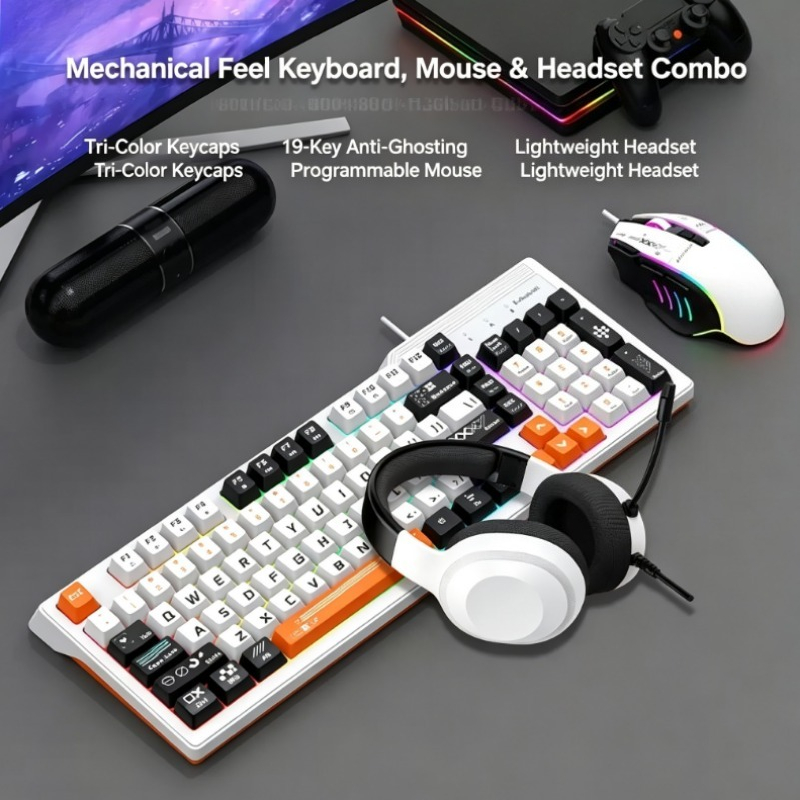 Esports Gaming Headset - ชุดคีย์บอร์ด เมาส์ และหูฟังเกมมิ่ง K8pro 3-in-1 แบบมีสาย