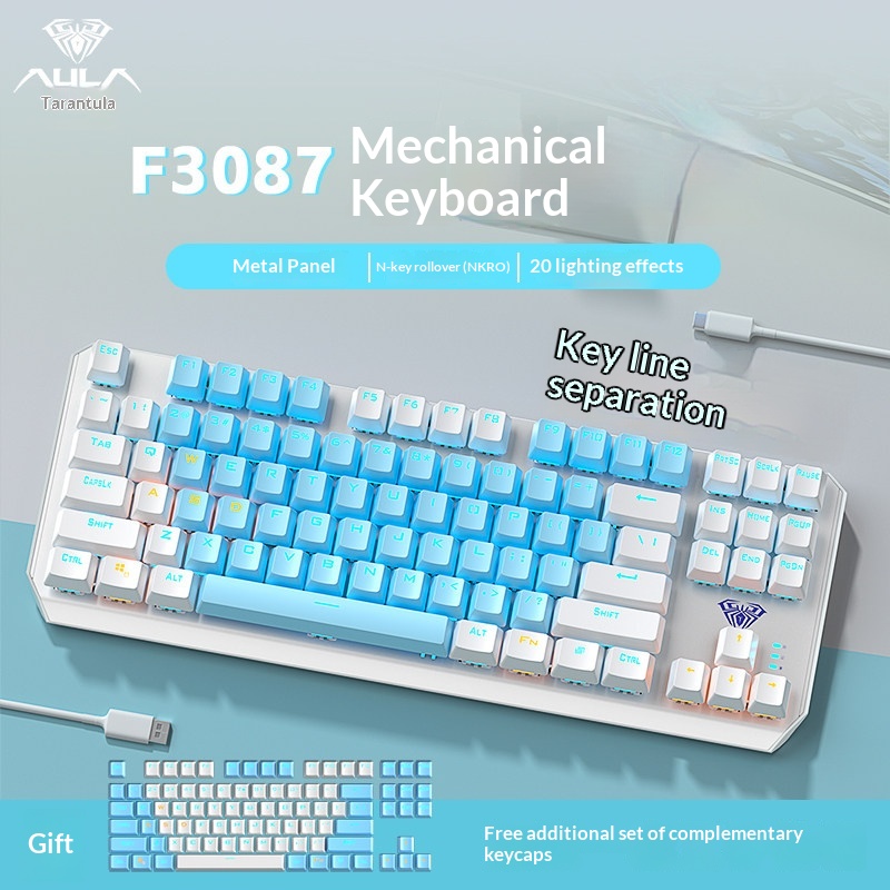 Esports Gaming Pcs - ออลา เอฟ 3087 คีย์บอร์ดแบบมีสาย 87 คีย์สีฟ้าสีแดงสีน้ำตาลสวิตช์สำหรับเล่นเกมอีสปอร์ตสำนักงานแล็ปท็อปเดสก์ท็อปพีซี