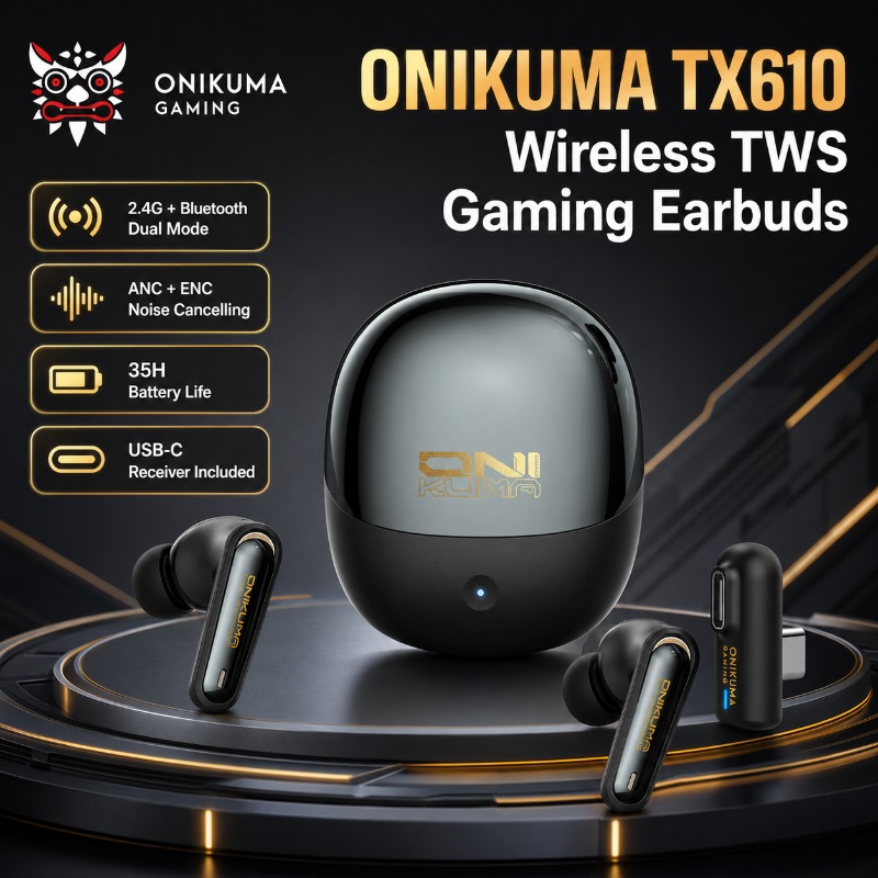 Esports Gaming Earbuds - ONIKUMA TX610 หูฟังสำหรับเล่นเกมไร้สายโหมดคู่ 2.4GHz บลูทูธ ANC