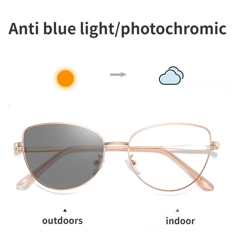Gaming Glasses Blue - CAT EYE แว่นตา Photochromic กรอบโลหะ Retro