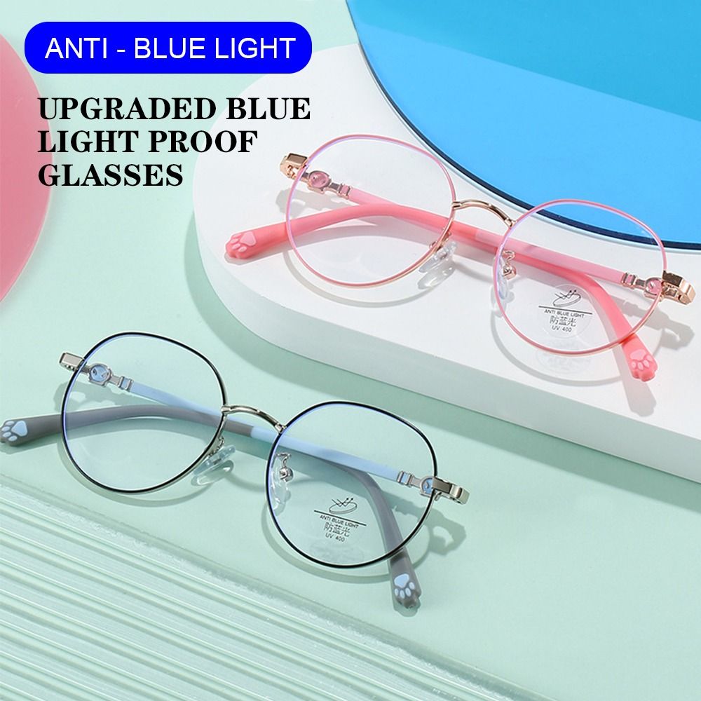Gaming Glasses Blue - แว่นตาเด็กป้องกันแสงสีฟ้าแว่นตากันแดดทรงกลม pelindung Mata คอมพิวเตอร์เด็กหญิงเด็กชายสำหรับเด็กกรอบแว่นตาน้ำหนักเบาพิเศษ