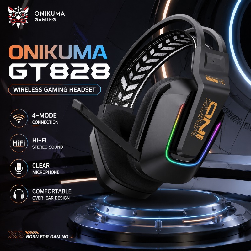 Esports Gaming Headset - หูฟังเกมมิ่ง ONIKUMA GT828 ไร้สาย 4 โหมด
